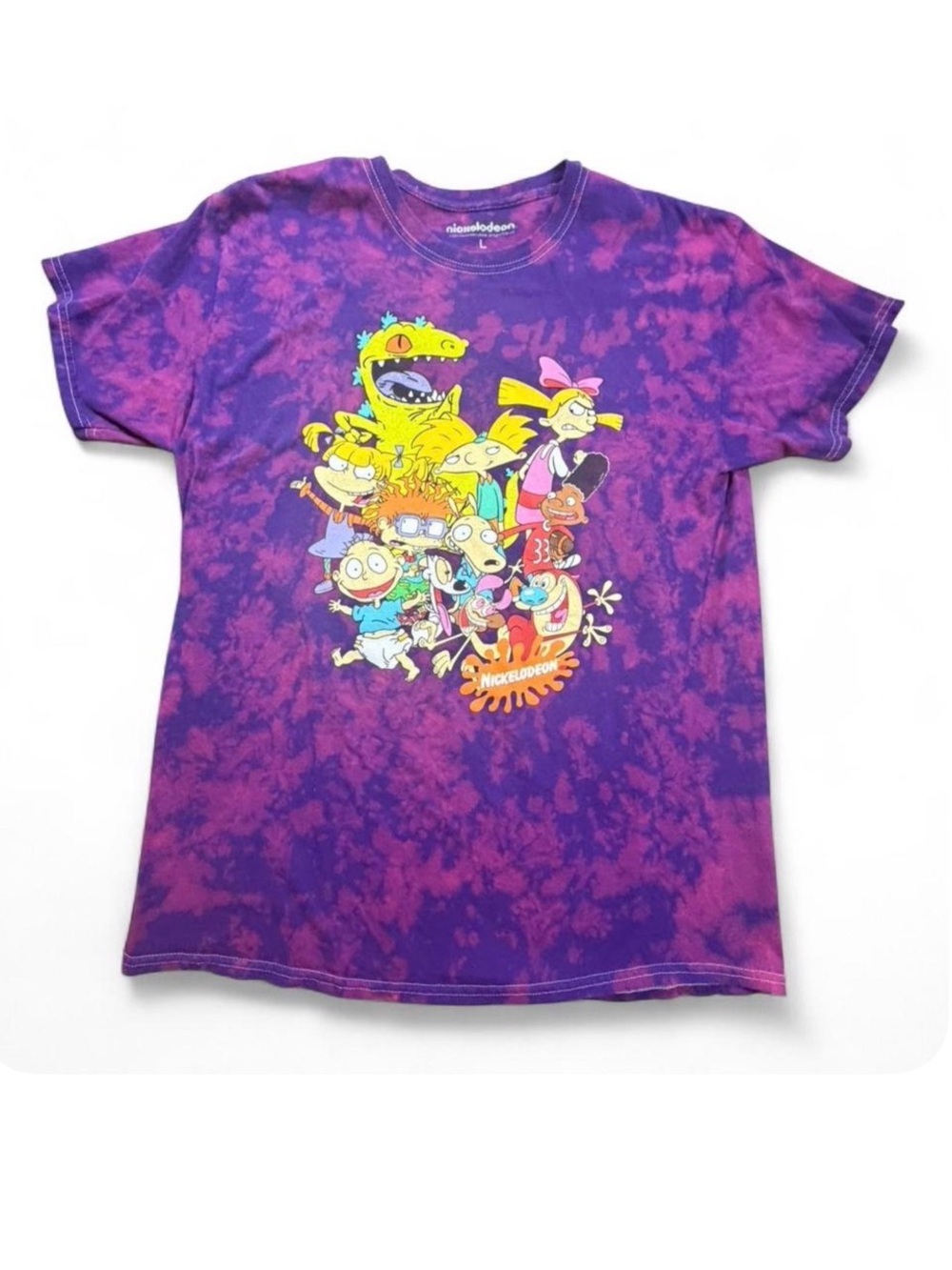 Nickelodeon All Stars Tie Dye Graphic T-Shirt Rugrats Hey Arnold CatDog Size L
